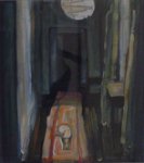 Dog in dark passage